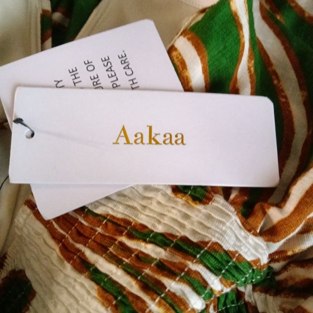 Aakaa Halter Maxi Dress Green & Brown Palm Print Spaghetti Straps Size S NWT - Picture 10 of 15